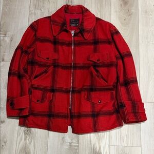 VTG Styled for outdoor life by Midwest outwear mfg co Red Plaid Wool Zip Jacket